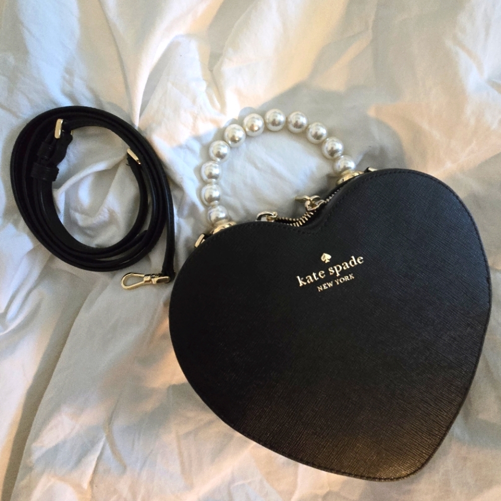 Kate Spade Black Mini Heart Bag with Pearl Handle